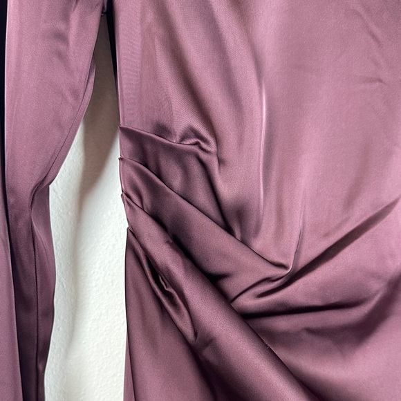 Meshki Avery Plum One Shoulder Maxi Dress S Long Sleeve Ruched Evening Gown - Picture 7 of 14